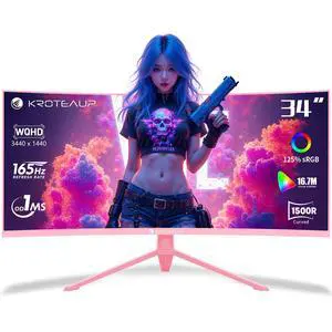 Pink 34 Inch Curved Gaming Monitor, 3440x1440 165Hz Ultrawide Computer Monitor, HDR400 1500R -Pip 1ms(Mprt) 125% sRGB, Dci-P3 92%, HDMI/DP, Port, Suitable For Games And Office Work