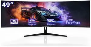 49 Inch Curved Ultrawide Gaming Monitor, 4K (3840x1080P), 165Hz, HDR10 1500R, 32:9, AMD FreeSync, 125% sRGB, Computer Monitor, HDMI/DP VESA100*100mm Black