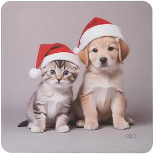 Christmas Mouse Pad  Travel Mousepad with Non-Slip PU Base, Slim Portable Mouse Mat for Home Office & Gaming, Lightweight Computer Mouse Pad, Holiday Dog & Cat Desk Mat, 8.66 x 8.66 (Holiday Paws)