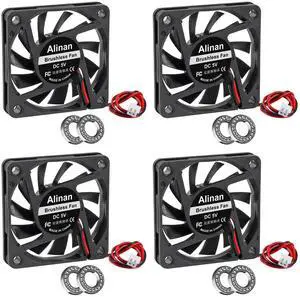Alinan 4pcs 6010 60mm x 10mm 5V Dual Ball Bearings Brushless Fan 2Pin DC Cooling Exhaust Fan for Radiator DIY Air Exhaust Vent Cooling