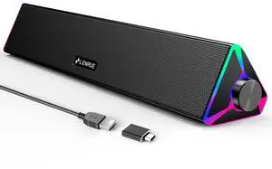 LENRUE Computer Speakers for Desktop,PC Speakers with Single USB for Power and Stereo Sound,Touch Lights Gaming Speakers Sound bar for Desktop PC Monitor Laptop(USB-C Adapter Included)