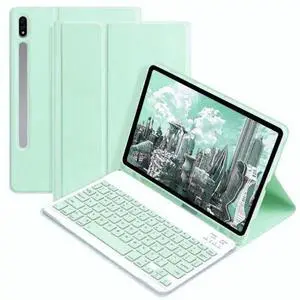 AnMengXinLing Galaxy Tab A9 Keyboard Case with S Pen Holder,Candy Colors Slim Protective Cover with Magnetic Detachable Keyboard for Tab A9 8.7 SM-X110/X115/X117Mint Green