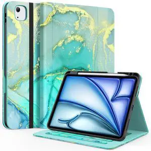 ZoneFoker Case for iPad Air 11-inch M3/ M2 (2025/2024), iPad Air 5th/ 4th Generation 10.9'' (2022/2020), iPad Pro 11 (4th/3rd/2nd/1st Gen), Multi-Angle Stand Cover with Pencil Holder, Marble Green