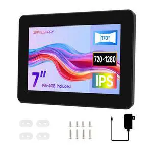 waveshare 7inch 720 × 1280 Industrial HMI Pi4 All-in-one Touch Display, Built-in Raspberry Pi 5-4GB, Dual 4K HDMI Output, 10-Point Touch, Optical Bonding, Aluminum Alloy Case for Heat Dissipation