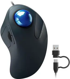Wired Trackball Mouse for Large Hands, Ergonomic Design Reduces Wrist & Muscle Strain, Precision Tracking with Easy Index Finger Control, Compatible with PC, Laptop, Windows, Mac - Dark Blue