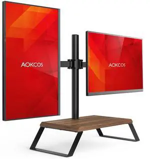 AOKCOS Dual Monitor Stand Riser for 12-27 Inch Computer Screens, Freestanding Double Monitor Stand for Desk, Adjustable Dual Monitor Mount Each Arm Hold up to 22lbs, VESA 75x75/100x100mm