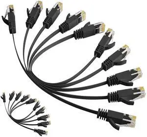 Elecan Cat 6 Flat Ethernet Cable 1 Ft/10 Pack, High Speed Slim Short Patch Cables Internet Cables, 30 AWG Pure Copper 10Gbps 500MHz,Thin Flexible for POE Cat6 Cat 5e Cat 5 Network Cable Cord-Black