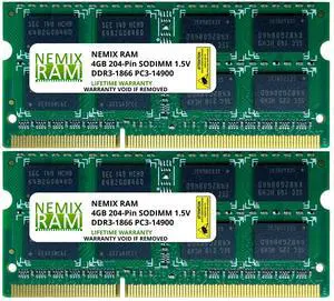 NEMIX RAM 8GB (2X4GB) DDR3 1866MHZ PC3-14900 2Rx8 1.35V 204-PIN Non-ECC SODIMM Laptop PC PC Memory KIT