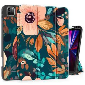 May Chen Case for iPad Pro 11 inch (4th, 3rd, 2nd & 1st Gen) 2022 2021 2020 2018, Trifold Stand + Pencil Holder + Auto Wake/Sleep + Soft TPU Protective Stand Back Cover, Abstract Florals