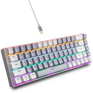 Wired Mechanical Gaming Keyboard, 65% Layout RGB Backlit USB C, Hot Swappable Tactile Switch, Double-Shot PET Keycaps, Office, Win/Mac, Dark Gray&Light Gray