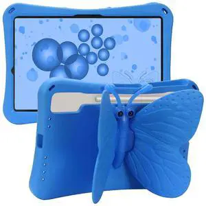 Dteck Kids Case for Samsung Galaxy Tab S10+ Plus/S9 FE Plus/S9 Plus/S8 Plus/S7 FE/S7 Plus 5G 12.4 inch,Cute Butterfly Kids Case Lightweight Roating Stand Shockproof Rugged Heavy Duty Girl Cover,Blue