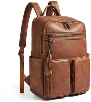 Shrrie Laptop Backpack for Women 16 Inch,Vegan Leather Travel Backpack Purse Work Business Computer Backpacks Teacher Nurse College Laptop Bookbag Casual Daypack,Two-toned Brown