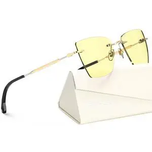 ANYLUV Rimless Cat Eye Blue Light Glasses Woman, Stylish Lightweight Metal Blue Light Blocking Glasses for Anti Eyestrain