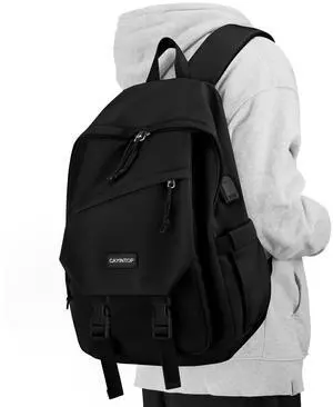 Black School Backpack for Teen Girls: 17.3 Inch College BookBag with USB Charger Anti Theft Student Casual Daypack Middle High School Bag Fashion Large Travel Back Pack Laptop Backpacks for Women Boys