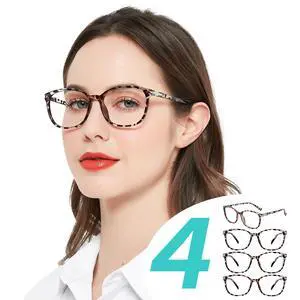 WEMOOTANTS 4 Packs Large Blue Light Blocking 4.0 Reading Glasses for Women Grey Tortoise Readers 4.00 for Gaming Computer Phone 1.0 1.25 1.5 1.75 2.0 2.25 2.5 2.75 3.0 3.5 4.00