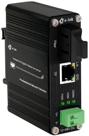 Steloproad Mini Industrial Gigabit Media Converter Hardened 10/100/1000Mbps RJ45 Ethernet Optical Transceiver with 100/1000Base-FX SC Port Auto Detection Up to 20km Over Single Mode Fiber 12~48V DC