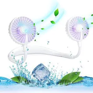 VAGAU Portable Cooling Neck Fan, Rechargeable USB Personal Neck Fan with Colorful LED lights, 360° Rotation for Office Travel Sport, 3 Adjustable Speeds