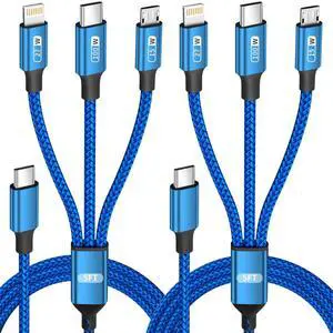 100W USB C Multi Charging Cable, 3 in 1 USB C Cable Fast Charging with E-Mark Chip, Universal Multiple Charger Cord with USB C, IP,Micro USB for iPhone 16/15/14/Laptop/Tablet/Phone/More [2Pack 5FT]