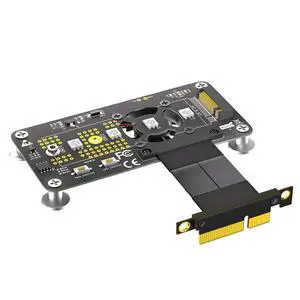 3 in 1 Combo M.2(NGFF) NVME M-Key SSD to PCI- E 4X Extension Cable with Cooling Fan and Automatic Discoloration LED