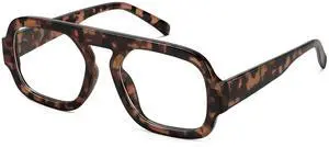 MEETSUN Retro Square Aviator Computer Blue Light Blocking Glasses for Women Men Fashion Oversized Fake Eyeglasses Grey Demi