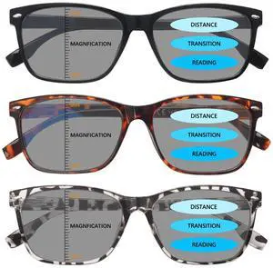 VIDEBLA 3 Pack Progressive Multifocus Reading Sunglasses for Women Men Blue Light Blocking Computer Spring Hinges Readers (3 Mix Color-4, 1.50)