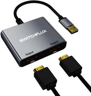 SWITCHFLUX USB to HDMI Adapter,[Gold-Plated & Aluminum Shell] USB 3.0 to Dual HDMI for Dual Monitors,USB A to HDMI Splitter Support Windows,macOS - Driver Installation Required
