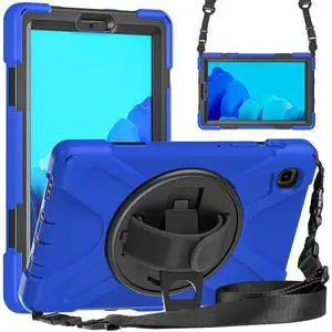 ZenRich for Samsung Galaxy Tab A7 Lite Case 8.7" (SM-T220/ T225/ T227), Heavy Duty Full-Body Shockproof Protective Case with Rotating Stand, Hand/Shoulder Strap for Tab A7 Lite, Blue