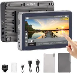 VILTROX DC-X2 6'' Touchscreen Full HD IPS Camera Monitor, 2000 nits 4K HDMI in/Out Video Field Monitor Kit with Sunshade Hood, 3D LUT, Waveform, Histogram & Vectorscope Tools, Black