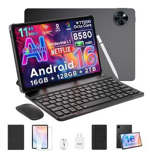 DOOGEE U11 Android 16 Tablet with Keyboard,11 inch Android Tablet with Gemini AI 16GB+128GB/TF 2TB Octa-Core Gaming Tablets,90Hz Display,8580mAh,13MP+5MP,Widevine L1,BT5.0+5G WiFi,Face ID,Metal Body