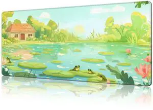 NIYLYNSYN Cute Frogs in The Water Gaming Mouse Pad,Large Non-Slip Thick Stitched Edge Mouse Mat for Home Office Gaming Keyboard Desk Pad (35.4 x 15.7 Inches)