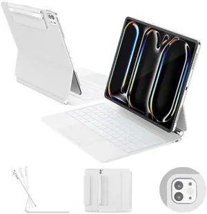 RAYMCRAFT for iPad Pro 13 inch Case with Keyboard (M4, 2024), Magic Keyboard for iPad Pro 13, Springy Backlit Keys, Stain-Resistant Surface, Multi-Touch Trackpad, White [NOT for iPad Air 13 M2/M3]