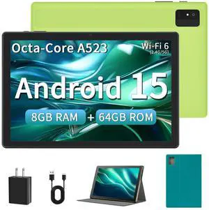 Android 15 Tablet for Adults, 10 inch Tablet - GMS Certified Google Tablet Computer with Octa-Core Processor, 8GB RAM 64GB ROM, 1TB Expand, Wi-Fi 6 (2.4G&5G), Dual Camera, 5000mAh Battery - Green