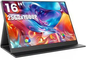 ZUCWO 16" 2.5k Portable Computer Monitor,Gaming Monitor,Portable Monitors for Laptop PC Mac Phone PS5,120Hz 100% sRGB LTPS Display HDR Screen Extender with Smart Cover, USB C & HDMI,Travel Work Home