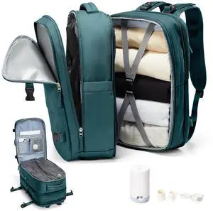 Vacuum Seal Travel Backpack Expandable Air Vacpack Backpack with Air Pump Seal Air Packing Vacuum System Personal Item Carry On Travel Bag Seal Compression Bags Large Laptop Backpack Peacock Blue