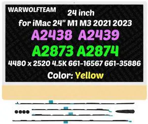 WARWOLFTEAM Compatible with iMac A2438 A2439 A2873 A2874 M1 M3 2021 2023 All in One Retina EMC 3663 3664 8206 8207 24" 4.5K LCD Display Screen Assembly LG204A-215(661-16567 661-35886 Yellow)