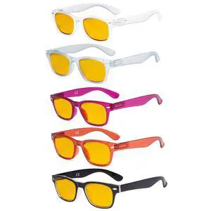 Eyekepper 5 Pack Reading Glasses Blue Light Blocking Computer Eyeglasses Amber Tinted Filter Lens +1.00