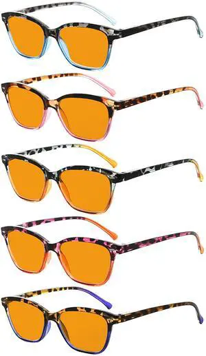 Eyekepper 5 Pack Blue Lens Glasses Women Screen Light Filter Blocking UV Rays Readers for Reading Computer Orange Tinted +1.25