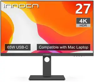 INNOCN 27 Inch 4K Monitor 3840 x 2160 LCD IPS Display, HDR400, USB C 65W, DP, HDMI, PC Monitor for Mac Laptop, 1.07B+ Colors, Built-in Speakers, Pivot/Height Adjustable Stand, Black