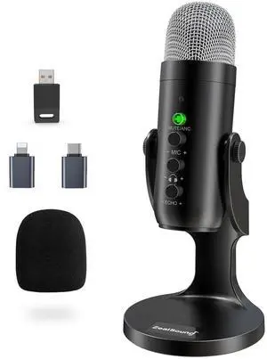 ZealSound Wireless Microphone,USB Mic for iPhone PC iPad Android Phone-Cordless Microphones with Mute Echo Monitor Volume Gain & Bluetooth BGM,2.4GHz for Podcast,ASMR,Gaming,YouTube Video/K66 Black