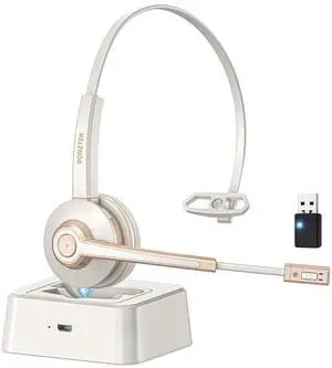 Bluetooth Headset with Microphone,Wireless Headset V5.2 with AI Noise Canceling Mic&USB Dongle, Wireless Headphones with Charging Base and Mute Function for Computer/Phone/Office/Skype