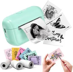 Memoking Mini Printer - Portable Sticker Printer Q02E, Pocket Thermal Inkless Sticker Maker Bluetooth Print Pod Small Receipt Printer for Study Note, Anatomical Diagrams, Scrapbook, Journal, Gift, DIY