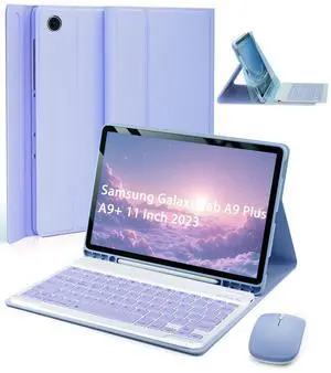 TUNKARMOR Case Keyboard for Samsung Galaxy Tab A9 Plus / A9+ 11inch 2023 - Mouse and Detachable Magnetic Keyboard, Slim Case with S Pen Holder, Auto Sleep/Wake (Purple)