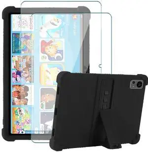 Hoibon for TECLAST T60 Tablet 2024 Tablet Case with Kickstand [Case for Kids Kids Friendly] Shockproof Silicone Case Come with Tempered Glass Screen Protector for TECLAST T60 Android 14 (Black+2 Pcs)