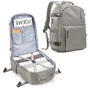 Simple Travel Backpack for Women Men Mochila de Viaje 15.6Inch Laptop Travel Backpack Carry on Flight Approved Backpacks Waterproof Luggage Backpack Luggage Backpack with USB Charging Port(Gray Brown)