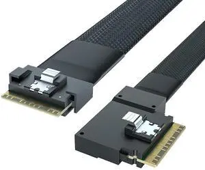 10Gtek 24G SlimSAS SFF-8654 to SFF-8654 Cable, PCIe4.0, 85-ohm, Compatible with Servers, Storage Systems, Workstations & High-Performance Computing, Straight to Right Exit, 0.5-m(1.65ft)