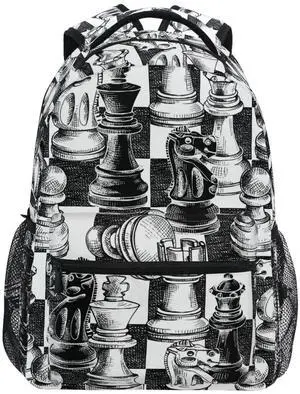 Oarencol Backpack Black White Chess Board Bookbag Daypack Travel Hiking Camping School Laptop Bag