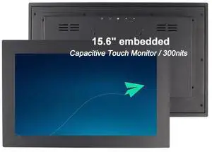 15.6 Inch Industrial 10-Point Touch Monitor Open Frame, HDMI/VGA/DVI Interface, Built-in Speakers, Capacitive Touch Screen Technology Metal Frame (Touchscreen, 15.6)