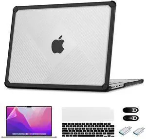 ZEERSIDEND for MacBook Pro 14 inch Case 2021-2024 Released M4 M3 M2 Pro/Max Chip A3112 A3185 A3401 A2918 A2992 A2779 A2442 Shockproof Soft TPU Cover with Keyboard Film and Screen Film,Transparent