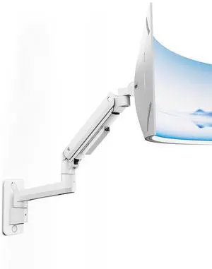 monTEK Ultra Wide Monitor Wall Mount for 17-49 Inch Screens, Heavy Duty Single Monitor Mount up to 44 lbs, Fully Adjustable Gas Spring Wall Mount, 75x75/100x100 VESA Mount, White
