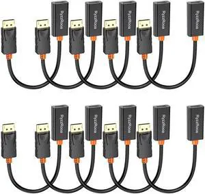 RyzzRooa 4K DisplayPort to HDMI Adapter, 10 Pack, Gold-Plated Male Display Port to Female HDMI Adapter, Uni-Directional DP to HDMI Adapter Cable Compatible with PC, Laptop, Monitor, Projector